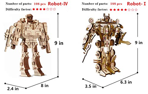 3D Wooden Robot Puzzle, 4 Piece Set Wood Crafts DIY Assembly Robot Puzzle - Wooden Robot Model Kits - Robot Toys for Adults Teens Boys Kids Birthday - WoodArtSupply