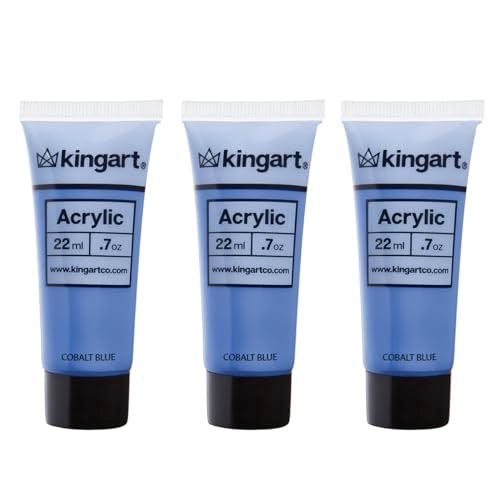 KINGART 500-124 PRO Artist Quality Cobalt Blue Acrylic Paint, 22ml (0.74oz) Tubes, 3 Pack - Set (66ml Total), Cobalt Blue KINGART