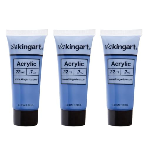 KINGART 500-124 PRO Artist Quality Cobalt Blue Acrylic Paint, 22ml (0.74oz) Tubes, 3 Pack - Set (66ml Total), Cobalt Blue - WoodArtSupply