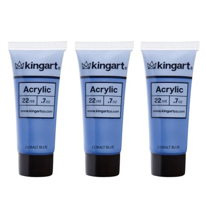 KINGART 500-124 PRO Artist Quality Cobalt Blue Acrylic Paint, 22ml (0.74oz) Tubes, 3 Pack - Set (66ml Total), Cobalt Blue - WoodArtSupply