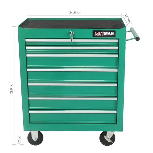 Rolling Tool Chest with 7-Drawer Tool Box,Multifunctional Tool Cart on Wheels,Tool Storage Organizer Cabinets with Key Locking for Garage, Warehouse, PULLAFUN