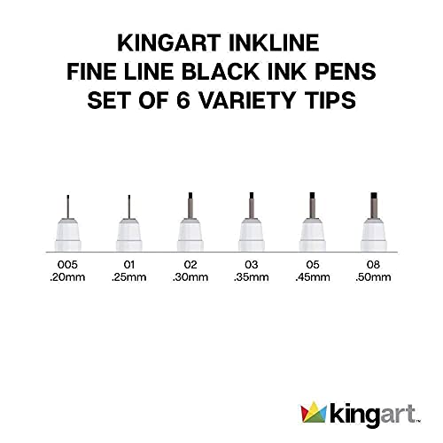 KINGART 430-6 PRO Inkline Micro Line & Precision Graphic Pens, 6 Assorted Nibs, Archival Waterproof Black Japanese Ink for Art, Illustration, KINGART