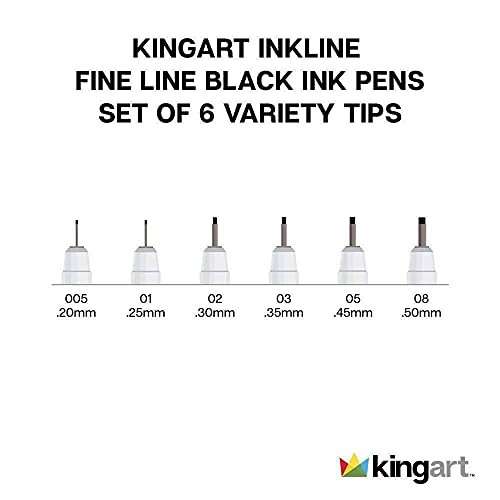 KINGART 430-6 PRO Inkline Micro Line & Precision Graphic Pens, 6 Assorted Nibs, Archival Waterproof Black Japanese Ink for Art, Illustration, - WoodArtSupply