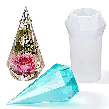 ResinWorld 2 Pack Tea Light Candle Holder Mold + Faceted Ring Cone Resin Mold Silicone, Diamond Shaped Ring Holder Molds for Resin Casting ResinWorld