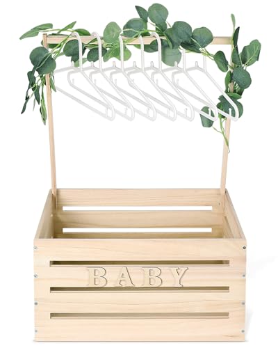 Barydat Wooden Baby Shower Crate Closet, Baby Basket with Handle and Garland, Baby Storage Crate Hamper, Baby Shower Wooden Gift Crate, Baby Letters Barydat