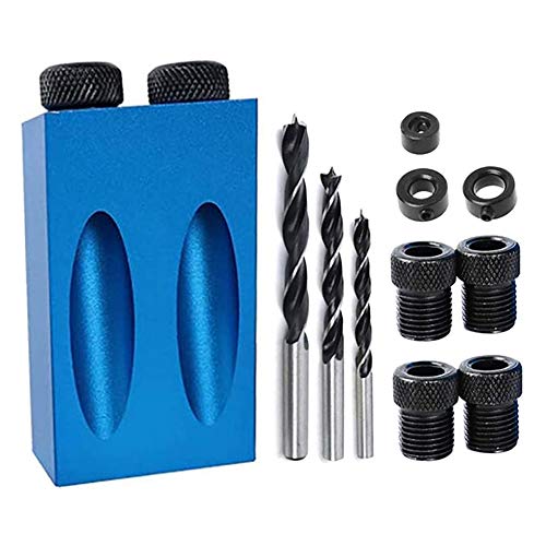 Pocket Hole Jig, 15 Degree Dowel Drill Joinery Kit, 6/8/10mm Drive Adapter for Woodworking Angle Drilling Holes, Carpenters Wood Woodwork Guides - WoodArtSupply