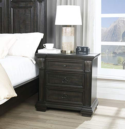 Roundhill Furniture Farson Wood Panel Bed, Dresser, Mirror, Two Nightstands, Chest, Queen, Distressed Dark Walnut