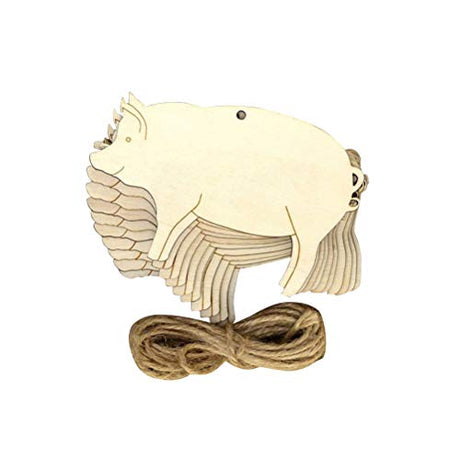 Amosfun 10pcs Pig Shape Wood Pig Wooden Cutout Shape Blank Wood Birthday Gift Tags Blank Wooden Hang Label Tags Unfinished Wood Tags with Ropes for Amosfun