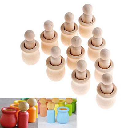 10PCs Wood Peg Dolls Wooden Figures, Mini People Unfinished Wooden DIY Craft Toy Set Decoration Unpainted Blank Wooden Peg People, Nesting Set Peg - WoodArtSupply