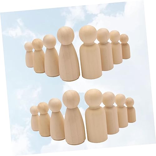 TEHAUX 50pcs Box Unfinished Wood Shape Unfinished Wooden Doll Kids DIY Gift Burlywood peg Doll Wood Figure Unfinished Dolls Kids Supplies Small Nail TEHAUX