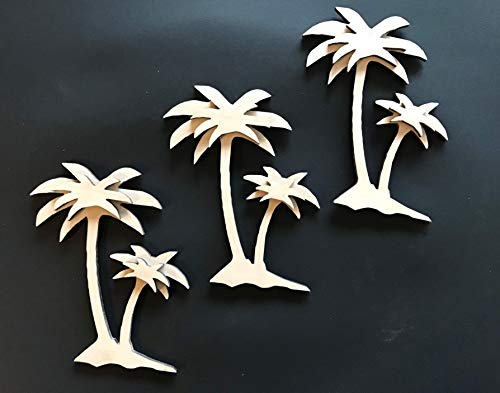 3-Pack 3D Beach Palm Tree Trees 1/8" Thick Unfinished Wood Cutout Cut Out Shapes Crafts - WoodArtSupply