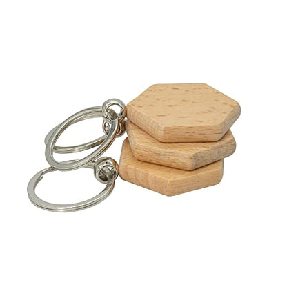 Hexagon Wood Engraving Blanks Wood Blanks Blank Wooden Key Tag with Keychain 20 Pcs - WoodArtSupply