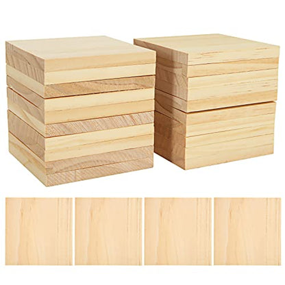 Acrux7 24 Pack 4x4 Inch Wood Squares for Paintings, Unfinished Wood Panels, Natural Pine Square, Blank Wood Boards for Laser Engraving, DIY Crafts,