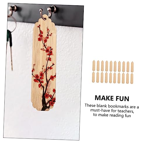 TEHAUX 20pcs Wooden Blank Bookmark Unfinished Wooden Slices Unfinished Hanging Tags Unfinished Wooden Crafts Wood Art Bookmarks Wooden Craft TEHAUX