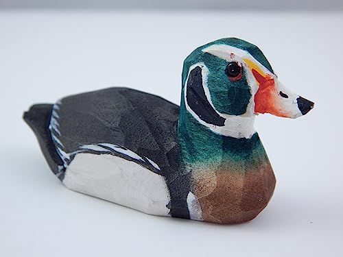 Selsela Wood Drake Duck Keychain Ring Hook Clip Charm Miniature Wood Mini Figurine Small Animal Selsela