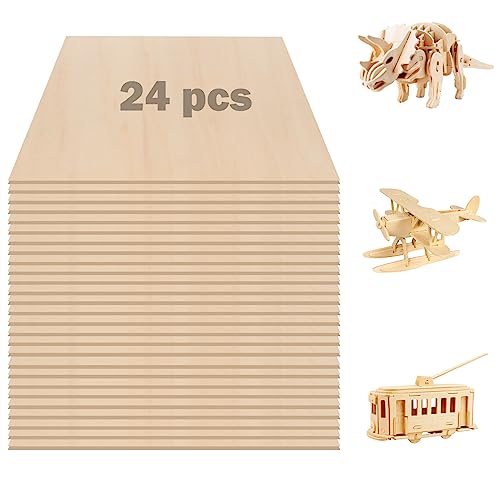 24 Pack Basswood Sheets, 12 x 12 x 1/8 inch Plywood, 3 mm Thin Unfinished Wood Board for Crafts, Laser Cutting & Engraving, Wood Burning, CNC