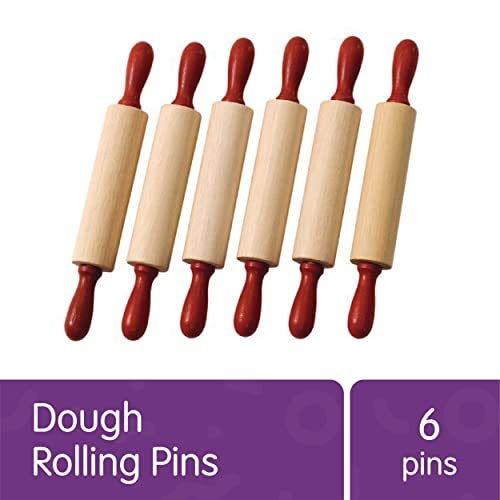 Colorations Natural Wood Rolling Pins, Set of 6, for Kids, Arts & Crafts, 7 Inches x 1 Inch (d), Class Pack, Party Pack, Dough, Clay, Sculpting, 6RP Colorations