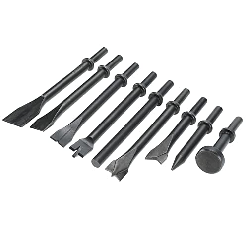 YaeTek 10 Pcs Air Hammer Pneumatic Chisels Tools including 9pcs 0.401'' Shank Smoothing Pneumatic Air Hammer Chisels Bits and High Carbon Steel YaeTek