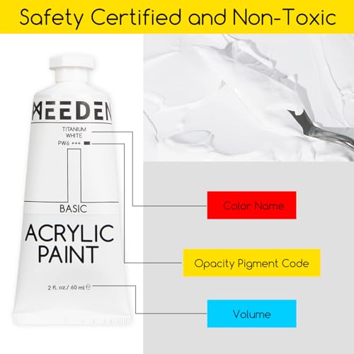 MEEDEN Titanium White Acrylic Paint, Heavy Body, 6 x 60ml/2 fl oz MEEDEN