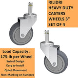 RILIDRI 3-Inch Swivel Stem Caster, 7/16-Inch Stem Diameter Rubber Wheel, Heavy Duty TPR Replacement Wheels for Rubbermaid Mop Bucket Cart Grill RILIDRI
