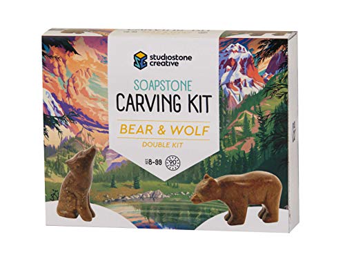 STUDIOSTONE CREATIVE DIY Arts & Crafts Carving Kit Kids Adults Bear & Wolf Sculpture Soapstone - WoodArtSupply