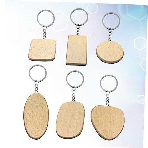 NOLITOY 6pcs Unfinished Wood Sign Wooden Circles Car Key Chain Round Wooden Discs Wood Engraving Keychains Wood Name Tags Keychain Wallet Key Holder NOLITOY