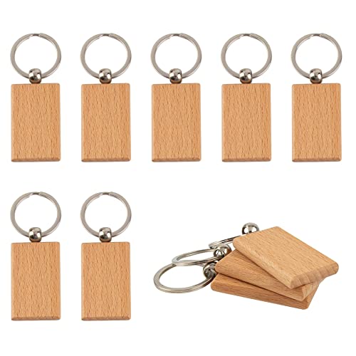 Framendino, 10 Pack Blank Wooden Rectangle Keychain Tags Personalized EDC Wood Key Ring for Craft - WoodArtSupply