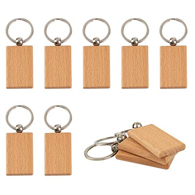 Framendino, 10 Pack Blank Wooden Rectangle Keychain Tags Personalized EDC Wood Key Ring for Craft