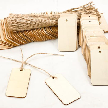 200 Pack 3 Inch Wooden Tags Wood Rectangle Round Corner Tags with Twine Unfinished Wood Gifts Labels for Crafts (1.6X 3 in) Cregugua