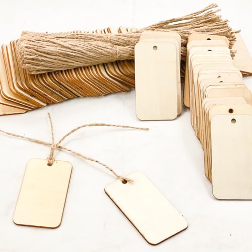 200 Pack 3 Inch Wooden Tags Wood Rectangle Round Corner Tags with Twine Unfinished Wood Gifts Labels for Crafts (1.6X 3 in) - WoodArtSupply