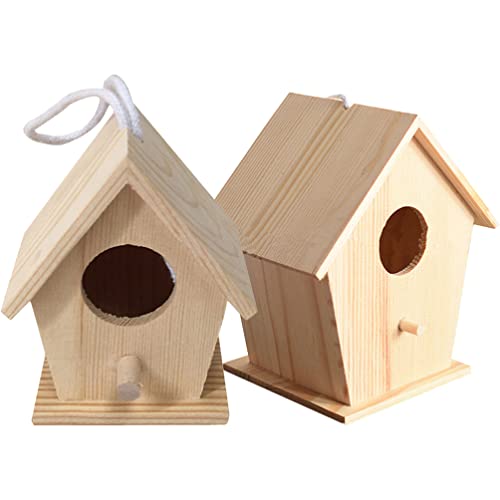 Toddmomy Kids Outdoor Toys Unfinished Wood Hanging Birdhouse Kit 2 Sets Unpainted Bird Houses to Paint for Arts DIY Craft Outdoor Playset - WoodArtSupply