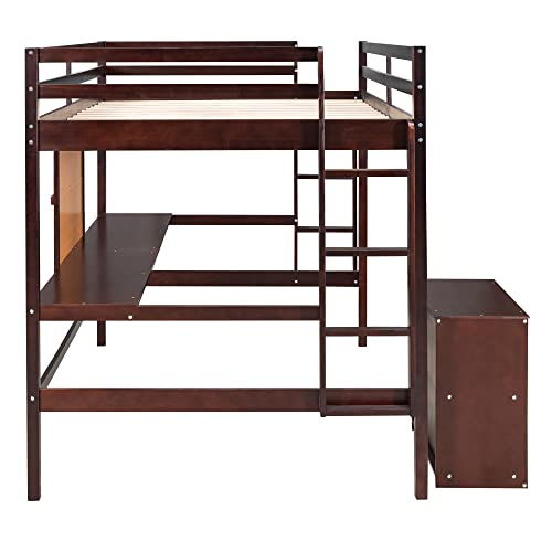 RORIGAT Twin Size Wooden Loft Bed with Desk and Storage - Espresso Finish - WoodArtSupply