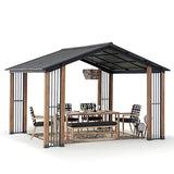 Sunjoy 11 x 13 ft. Hardtop Gazebo Outdoor Cedar Frame Wood Gazebo with Black Steel Hardtop Roof for Patio, Garden, Backyard, and Lawn Activities by SummerCove
