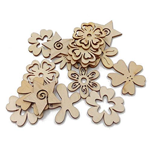 Healifty 50pcs Unfinished Wood Cutouts Assorted Flowers Shapes Wood Slices for DIY Craft Wedding Birthday Table Scatter Confetti Healifty