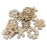 Healifty 50pcs Unfinished Wood Cutouts Assorted Flowers Shapes Wood Slices for DIY Craft Wedding Birthday Table Scatter Confetti Healifty