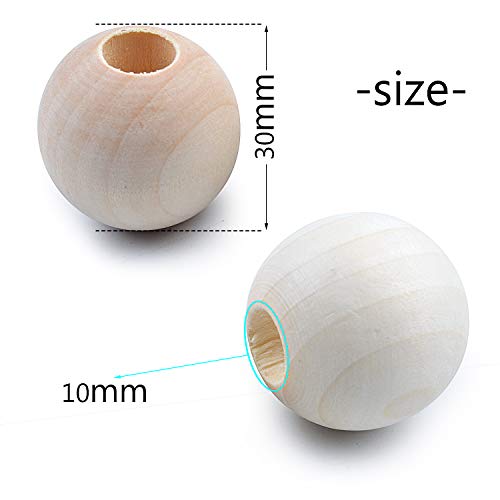 Jdesun 25 Pieces Wooden Beads, Natural Round Wood Loose Beads Wood Spacer 30mm x Diameter 3/8" Hole Jdesun