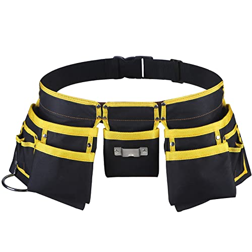 LOTKEY Tool Belt, 13 Pockets Tool Belts for Men Including Steel Hammer Loops Measuring Tape Holder Tool Pouch Adjustable Up to 41" for Woodworker, - WoodArtSupply