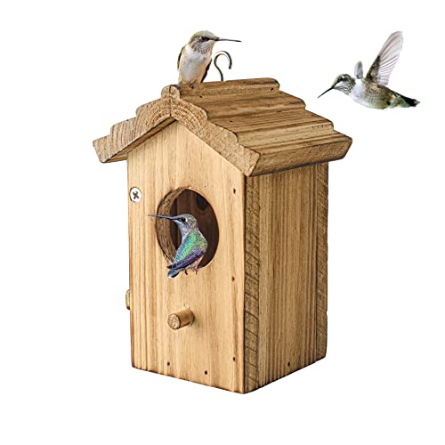 Hummingbird House for Outside Hanging Small Bird Nesting Box - Wood Nest for Robin, Hummingbird, Parakeet, Bluebird - Perch House for Outdoors