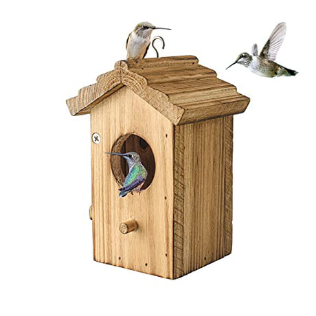 Hummingbird House for Outside Hanging Small Bird Nesting Box - Wood Nest for Robin, Hummingbird, Parakeet, Bluebird - Perch House for Outdoors NATUREYLWL