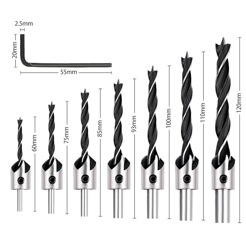 AIMLENTOOL Countersink Drill Bits Set, 7-Pack High Carbon Steel Countersink Drill Bits for Wood, Woodworking Carpentry Reamer with 1 Free Hex Key AIMLENTOOL