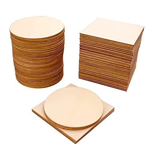Wood Slices 100 Pcs of Unfinished Wood Chips 4x4 inch Blank Wood Chips for Handicrafts Home Decoration Wooden Coasters and DIY Crafts 50 Pcs Wood