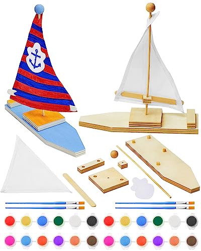 Jenaai 10 Pcs DIY Wooden Boat Kits Wooden Sailboat to Paint Decorate Unfinished Wood Blank Craft Model Boat Toy Sailboat Building Activities for Kids Jenaai