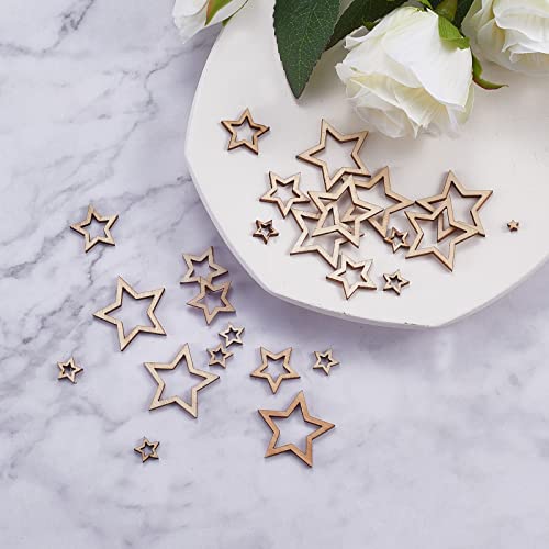 LiQunSweet 100 Pcs Hollow Star Unfinished Blank Wood Cutout Slice Piece Ornaments for Craft Project and Christmas Party Wedding Decoration LiQunSweet
