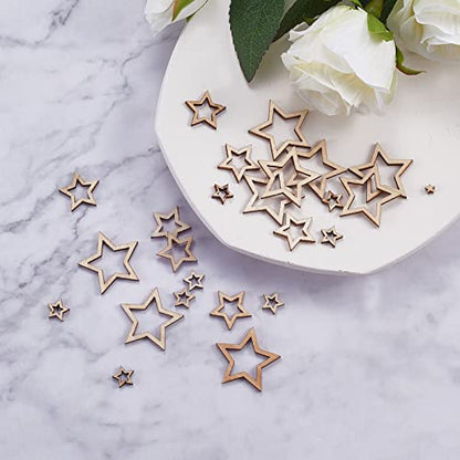 LiQunSweet 100 Pcs Hollow Star Unfinished Blank Wood Cutout Slice Piece Ornaments for Craft Project and Christmas Party Wedding Decoration
