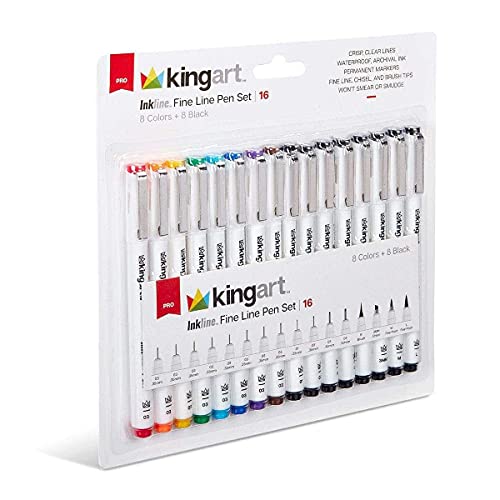KINGART® Inkline™ Fine Line Art & Graphic Pens, Archival Japanese Ink, Set  of 8 Unique Colors, Size 05 Nib