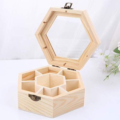 Unfinished Wooden Jewelry Box Wooden Jewelry Box Hexagon Jewelry Organizer Box Trinket Box Treasure Storage Box with 7 Compartments for Bracelet