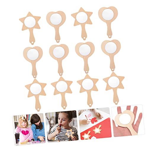 MAGICLULU 12pcs DIY Wooden Mold Unfinished Mirror Craft Mini Star Mirror Travel Mirror Compact Heart Hand Mirror Mini Wooden Mirror Wood Hand Mirror MAGICLULU