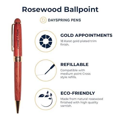 Dayspring Pens Personalized Wooden Pen Set | Engraved Rosewood Wood Ballpoint Gift Pen and Matching Wood Box. Custom Engraved for Any Occassion. Dayspring Pens