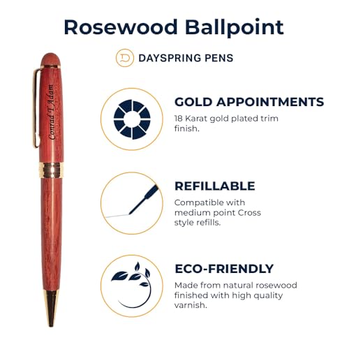 Dayspring Pens Personalized Wooden Pen Set | Engraved Rosewood Wood Ballpoint Gift Pen and Matching Wood Box. Custom Engraved for Any Occassion. - WoodArtSupply