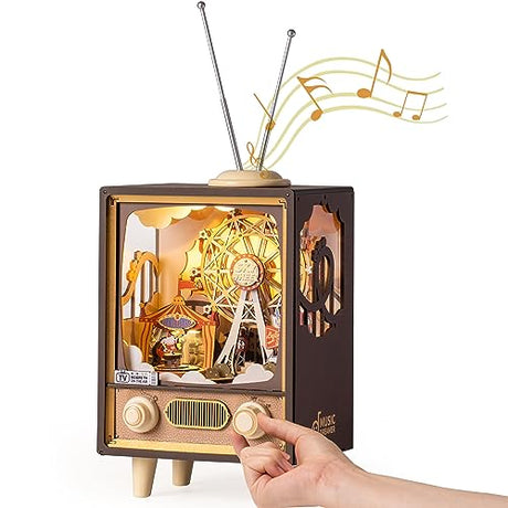ROBOTIME Wooden Music Box 3D Puzzles for Adults DIY Model Kits to Build Book Nook Hobby Personalized Crafts Gift Home Decoration (Sunset Carnival) ROBOTIME